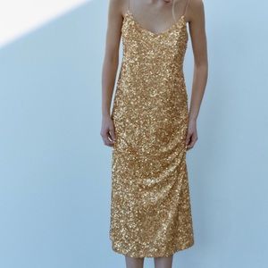 Zara SEQUIN KNIT SLIP DRESS